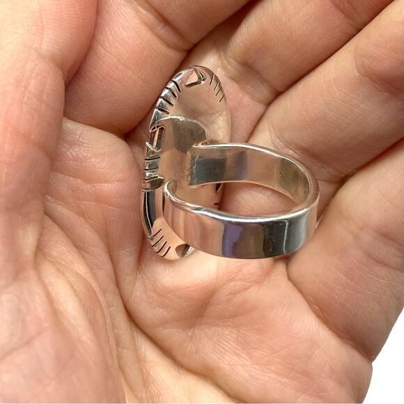 Kingman Pink Dahlia Turquoise Spiny Oyster Ring Adjustable 925 Sterling Silver - Picture 6 of 8